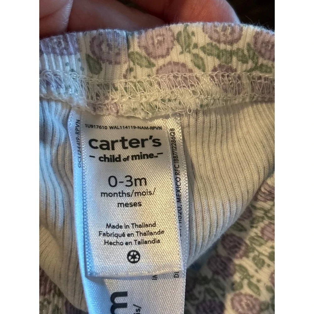 Carters Child of Mine Baby Girls 3 Piece Set Purple Floral Bodysuit 0-3 Months